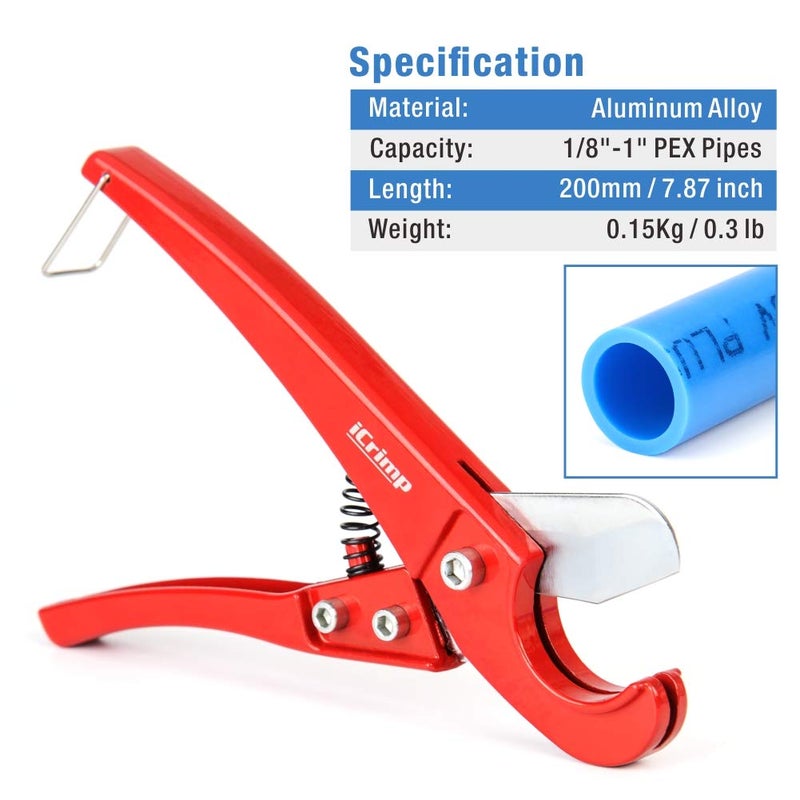 IWISS أداة ضغط الزاوية iCrimp لشرائط النحاس PEX بحجم 1/2 بوصة و 3/4 بوصة، مع قاطع أنابيب PEX ومقياس Go/No-Go، تفي بمعيار ASTM F1807 لأدوات السباكة PEX - Image 3